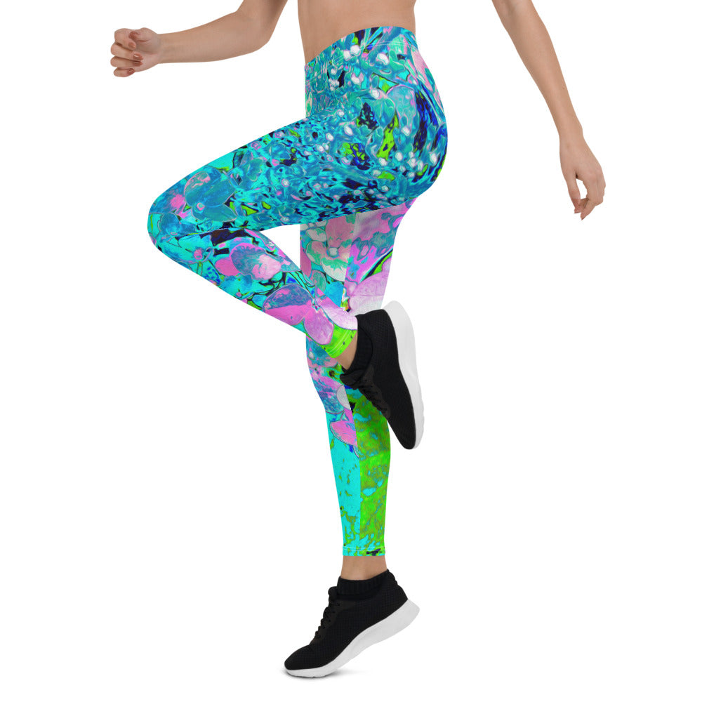 Leggings for Women, Elegant Pink and Blue Limelight Hydrangea