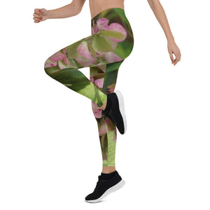 Leggings for Women, Autumn Hydrangea Bloom with Golden Hosta Leaves