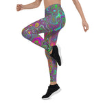 Colorful Leggings for Women, Trippy Hot Pink Abstract Retro Liquid Swirl