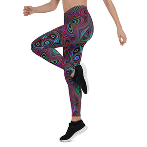 Leggings for Women, Trippy Seafoam Green and Magenta Abstract Pattern