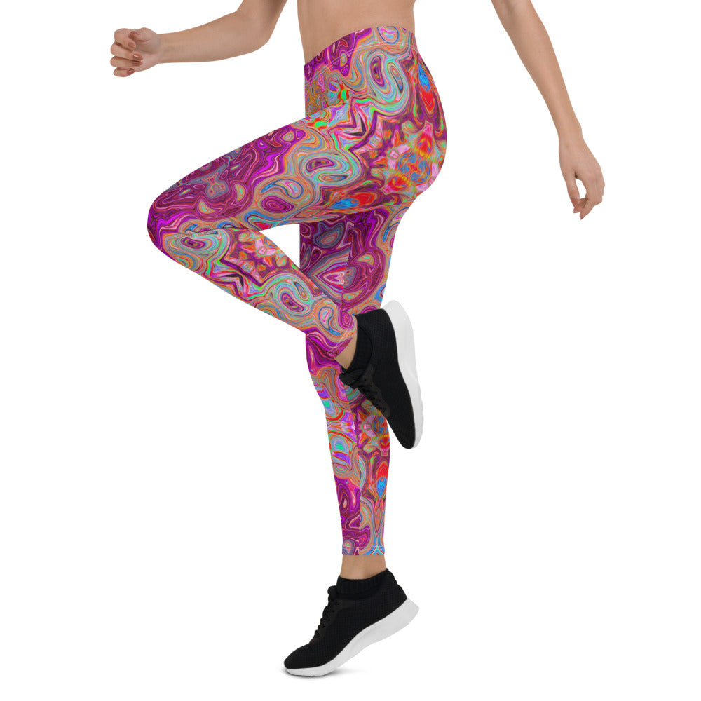 Leggings for Women, Abstract Magenta, Pink, Blue and Red Groovy Pattern