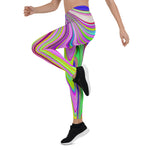 Leggings for Women, Trippy Yellow and Pink Abstract Groovy Retro Art