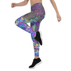 Leggings for Women, Trippy Lime Green and Purple Garden Sunrise