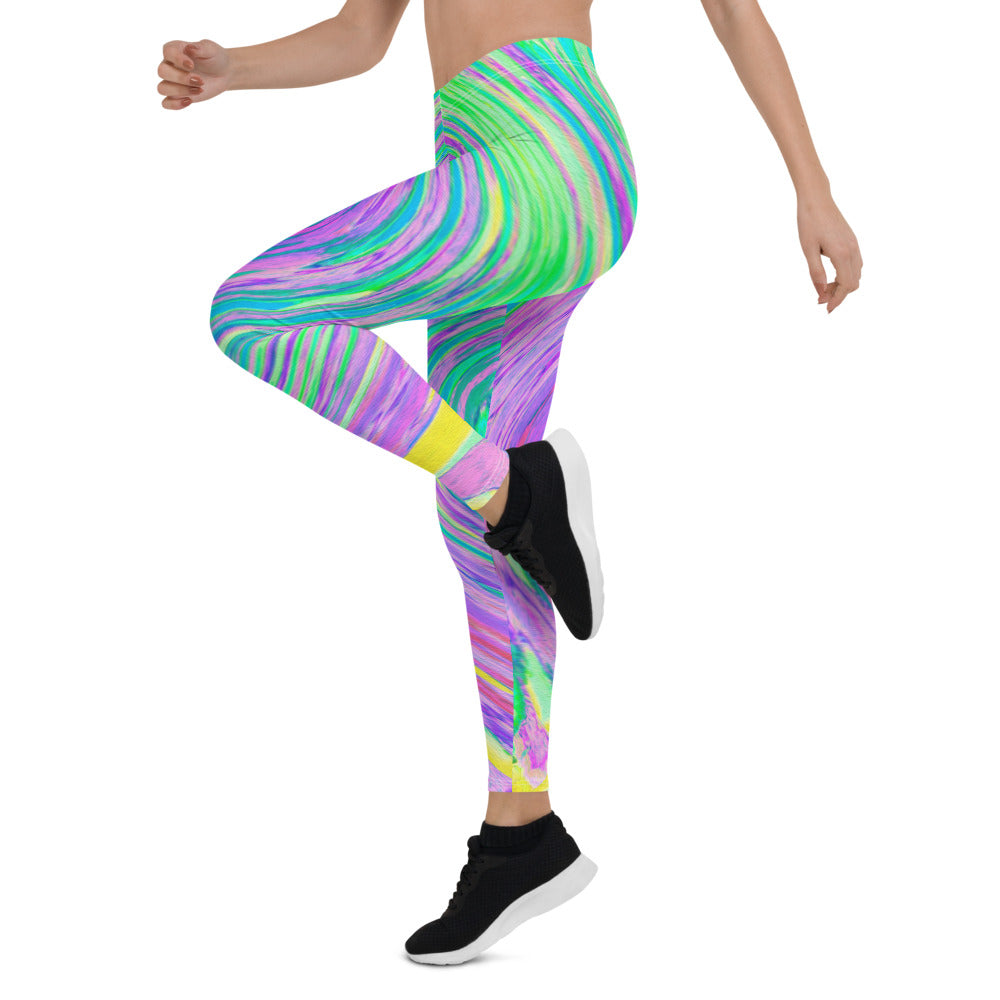 Leggings for Women, Turquoise Blue and Purple Abstract Swirl