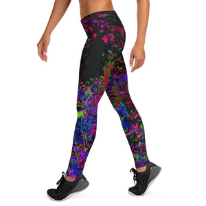 Leggings for Women, Psychedelic Crimson Red and Black Garden Sunrise