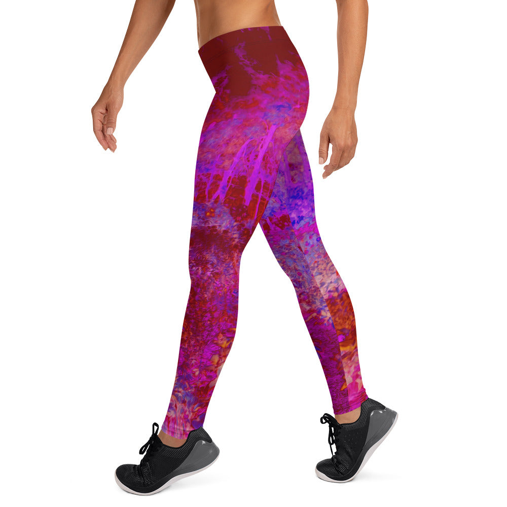 Leggings for Women, Trippy Red and Magenta Impressionistic Landscape