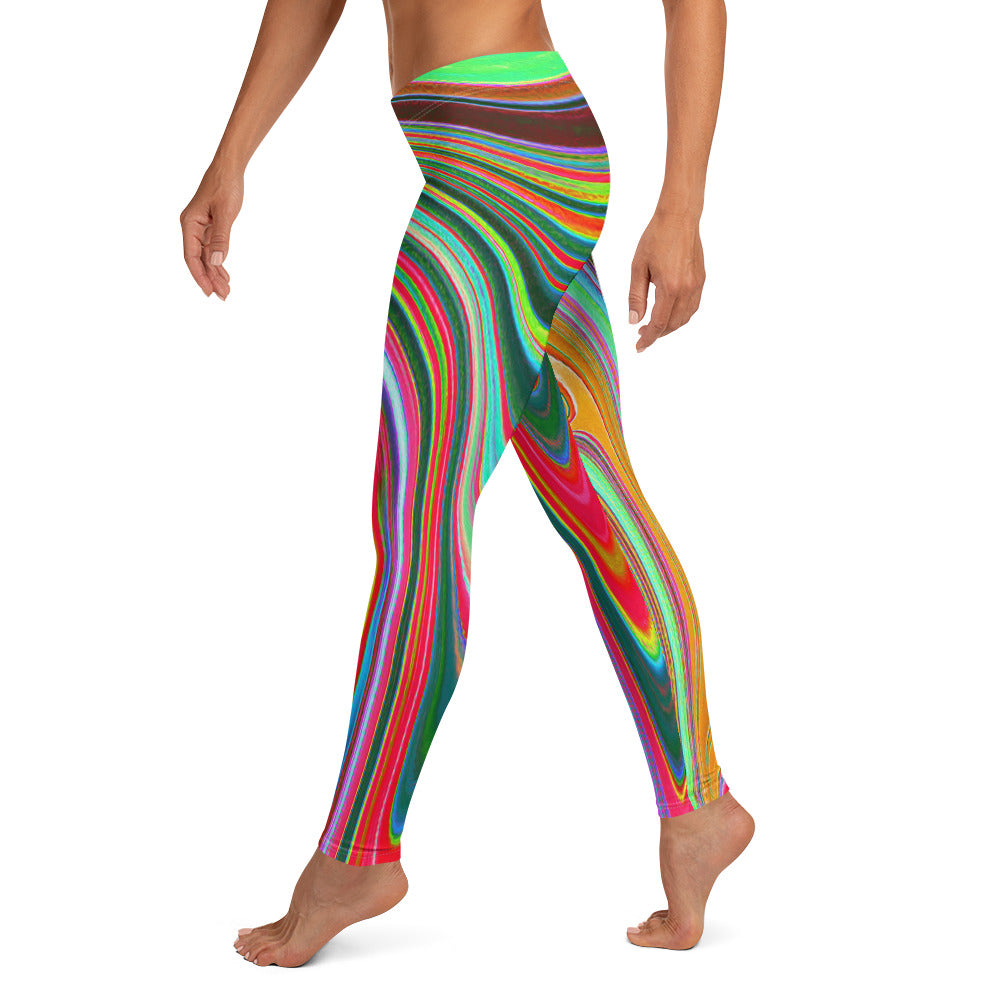 Leggings for Women, Trippy Red, Green and Blue Abstract Groovy Art