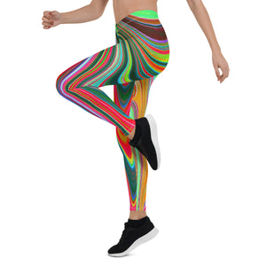 Leggings for Women, Trippy Red, Green and Blue Abstract Groovy Art