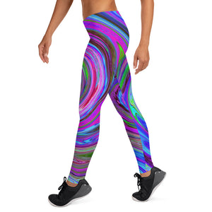 Leggings for Women, Colorful Magenta Swirl Retro Abstract Design