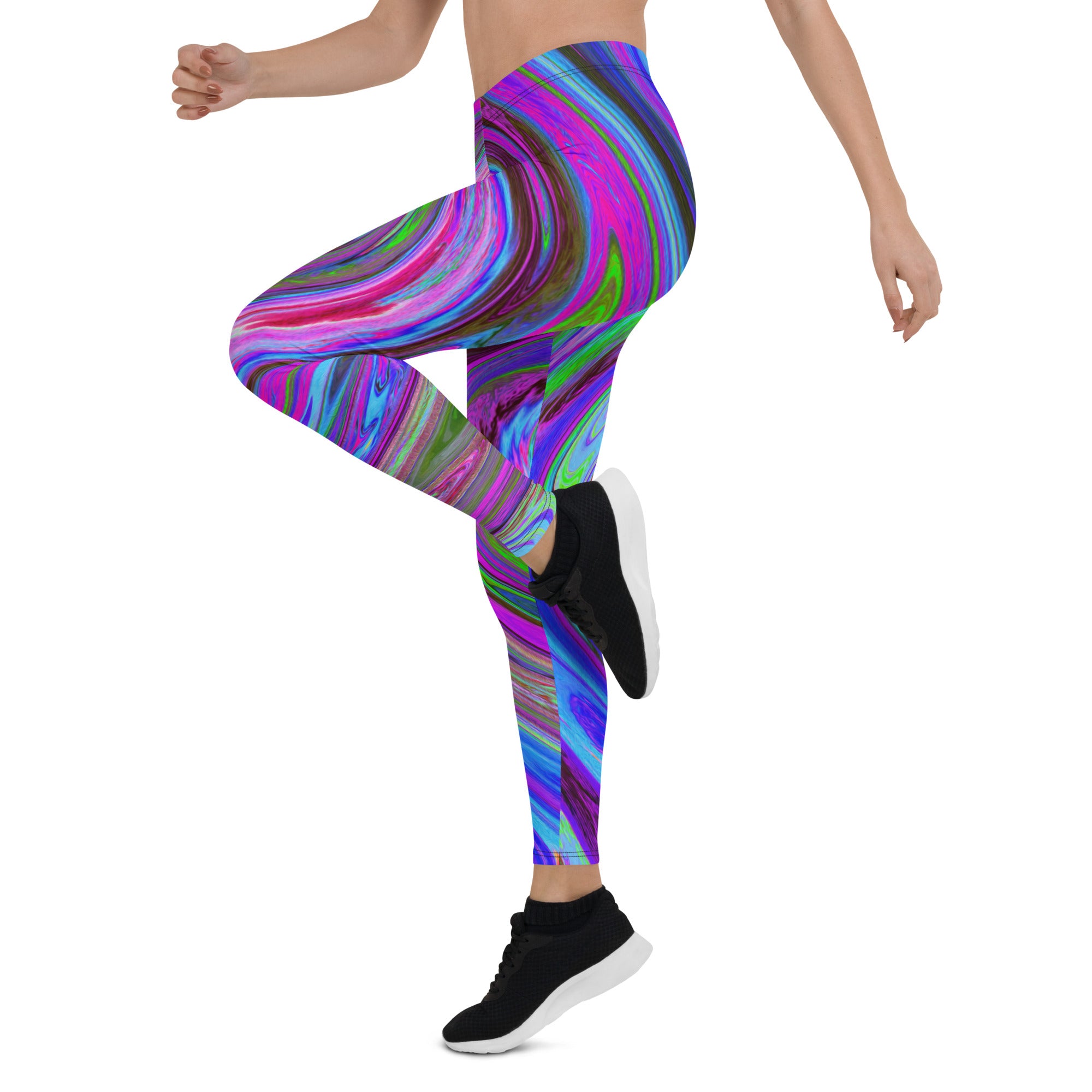 Leggings for Women, Colorful Magenta Swirl Retro Abstract Design