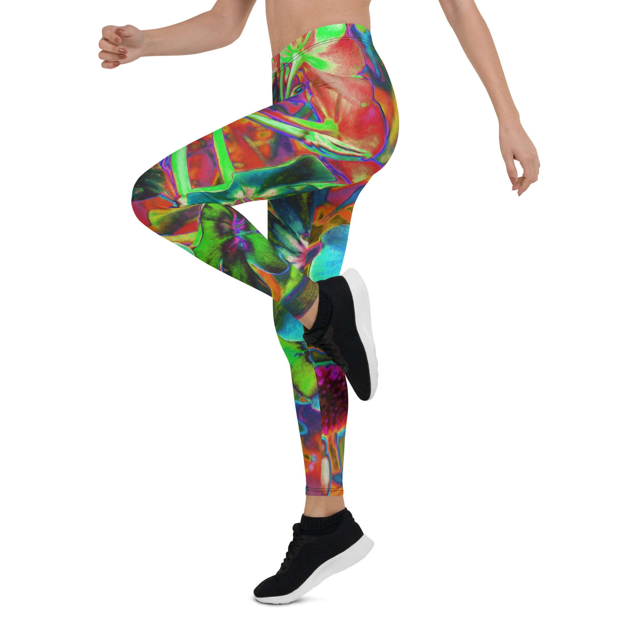 Leggings for Women - Blooming Abstract Blue and Lime Green Flower