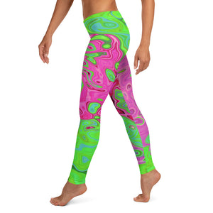 Leggings for Women - Groovy Abstract Green and Red Lava Liquid Swirl