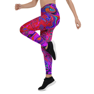Leggings for Women - Trippy Red and Purple Abstract Retro Liquid Swirl