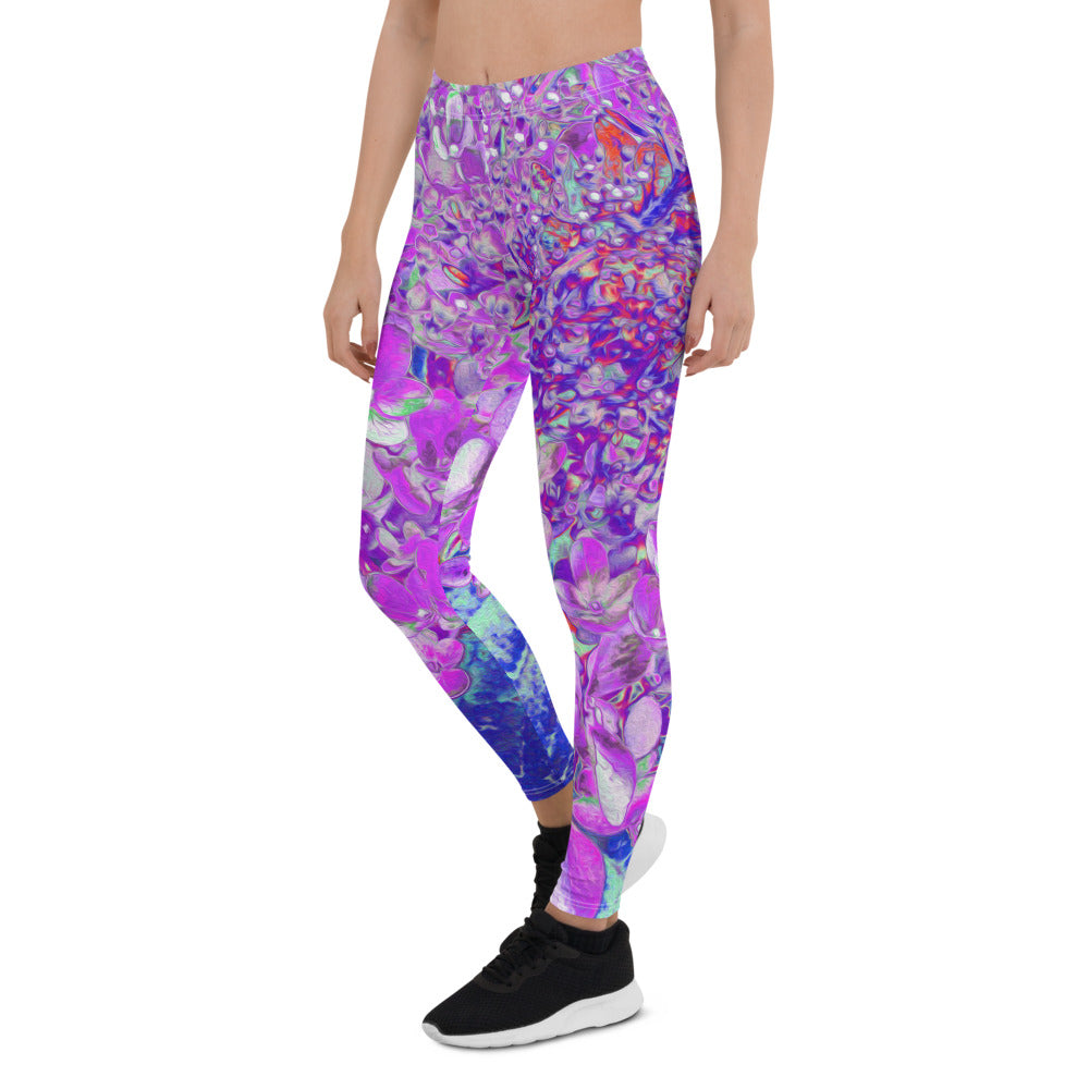 Leggings for Women, Elegant Purple and Blue Limelight Hydrangea