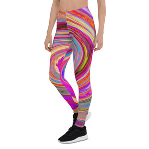 Leggings for Women, Colorful Rainbow Swirl Retro Abstract Design