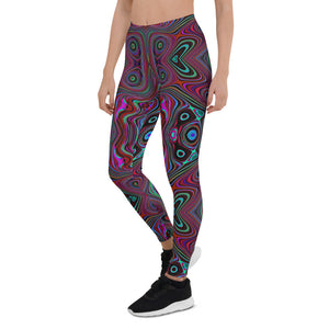 Leggings for Women, Trippy Seafoam Green and Magenta Abstract Pattern