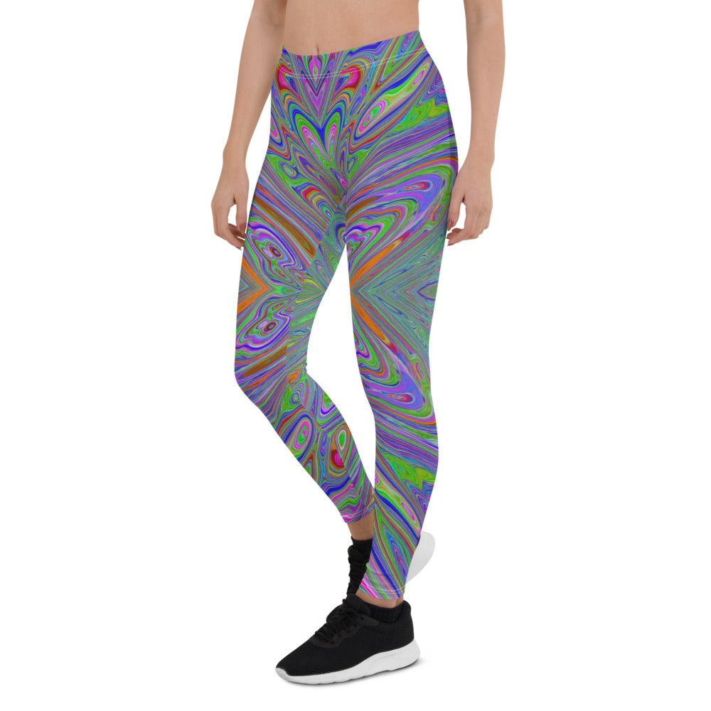 Leggings for Women, Abstract Trippy Purple, Orange and Lime Green Butterfly