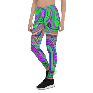 Leggings for Women, Trippy Lime Green and Purple Waves of Color