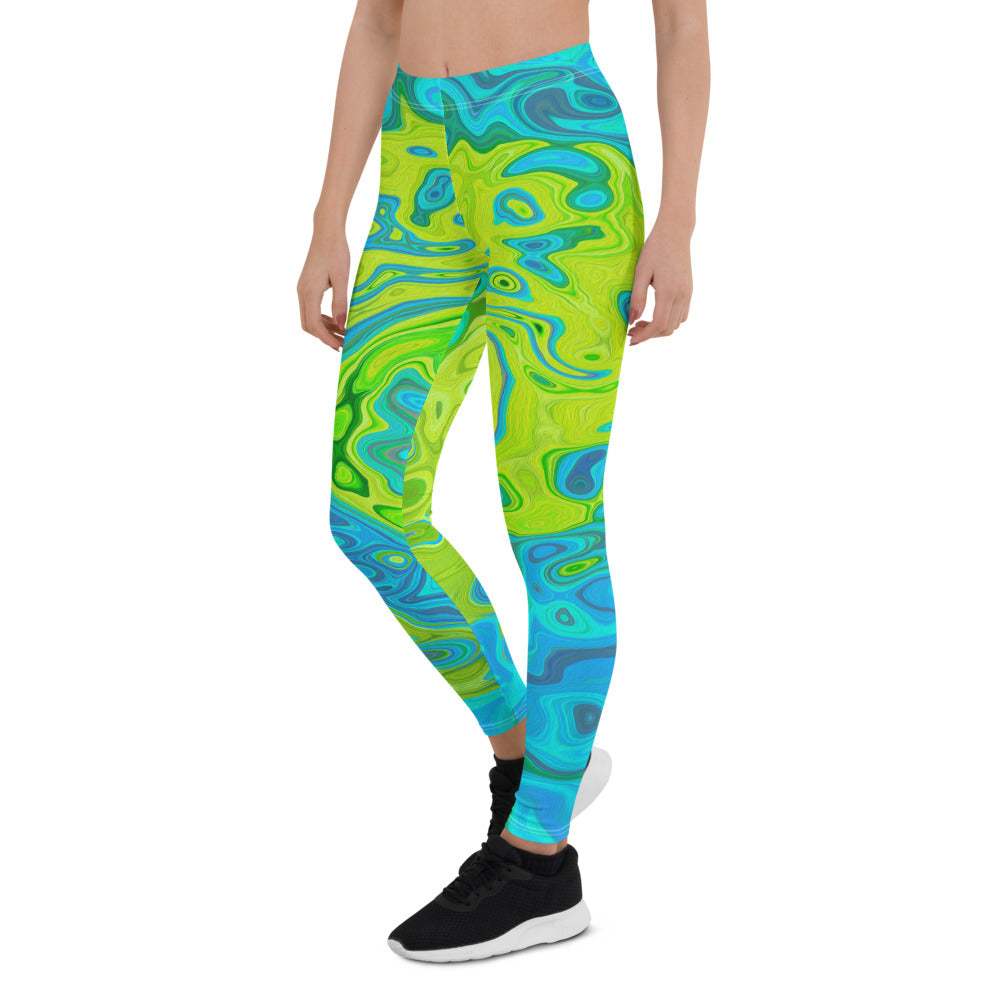 Leggings for Women, Groovy Chartreuse and Aquamarine Liquid Swirl