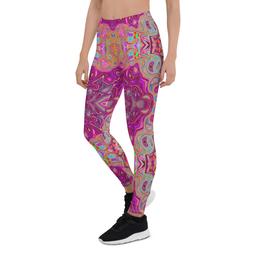 Leggings for Women, Abstract Magenta, Pink, Blue and Red Groovy Pattern