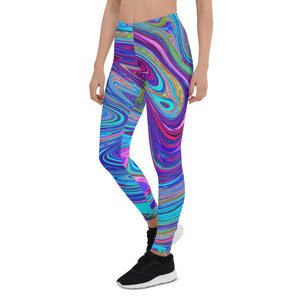 Leggings for Women, Blue, Pink and Purple Groovy Abstract Retro Art