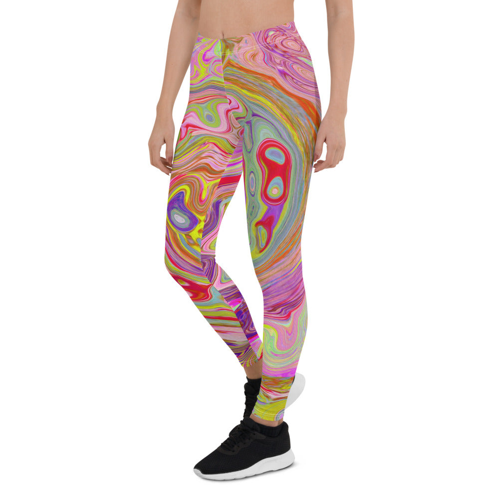 Leggings for Women, Retro Pink, Yellow and Magenta Abstract Groovy Art