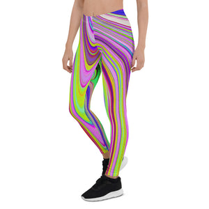 Leggings for Women, Trippy Yellow and Pink Abstract Groovy Retro Art