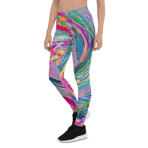 Leggings for Women, Abstract Floral Psychedelic Rainbow Waves of Color
