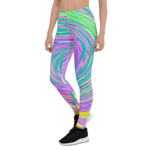 Leggings for Women, Turquoise Blue and Purple Abstract Swirl