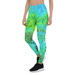 Leggings for Women, Trippy Lime Green and Blue Impressionistic Landscape
