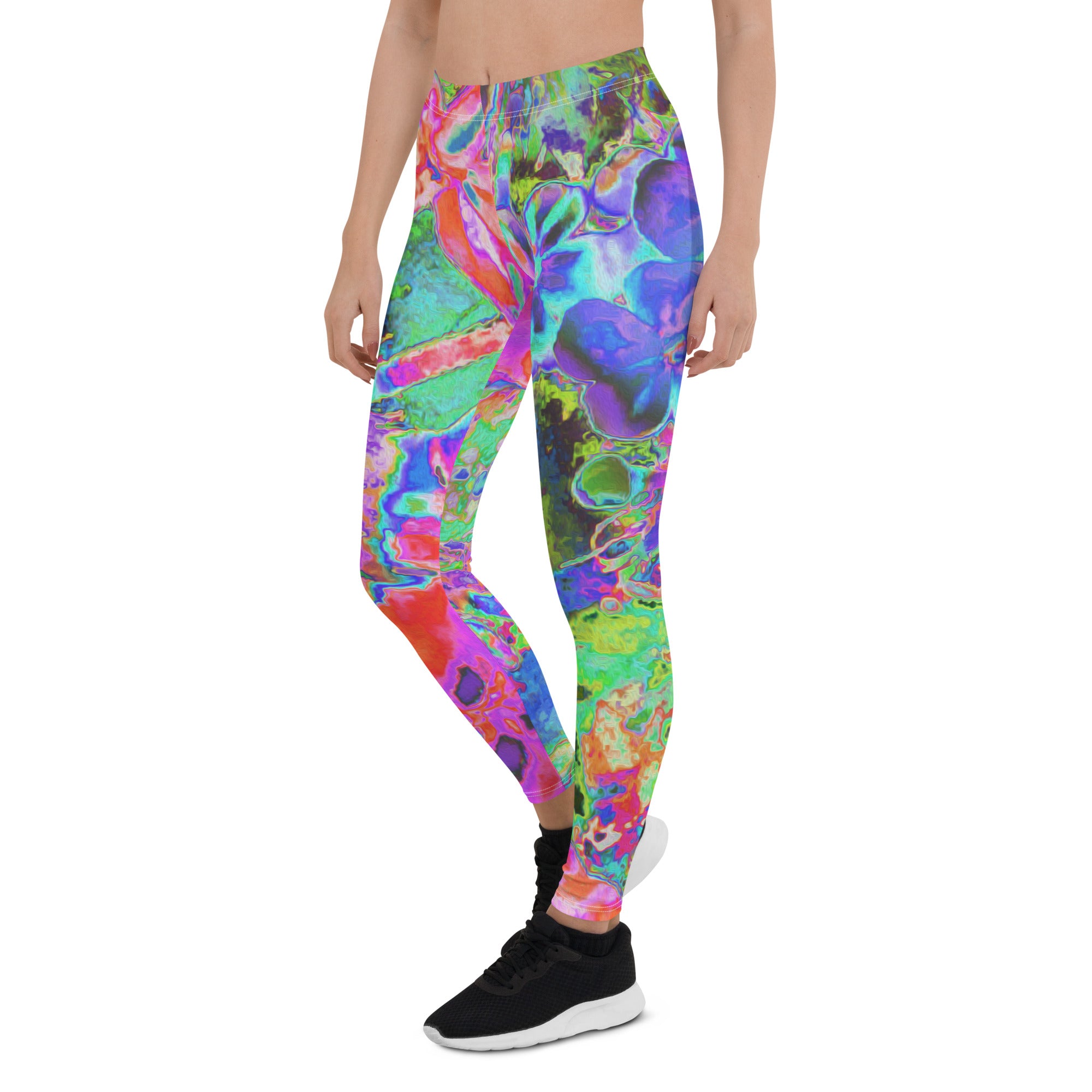 Leggings for Women, Trippy Psychedelic Hot Pink and Purple Flowers