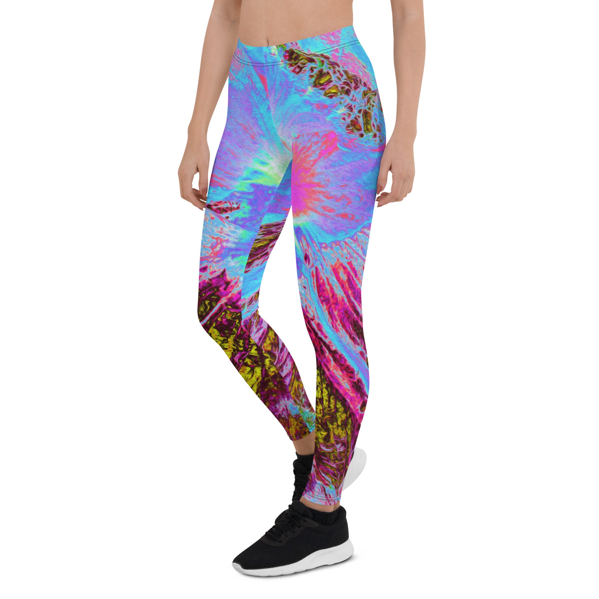 Leggings for Women, Psychedelic Cornflower Blue and Magenta Hibiscus