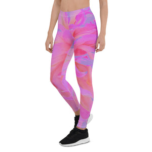 Leggings for Women, Elegant Hot Pink and Magenta Decorative Dahlia