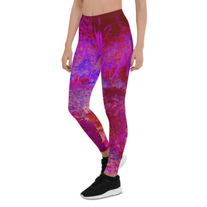 Leggings for Women, Trippy Red and Magenta Impressionistic Landscape
