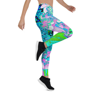 Leggings for Women, Elegant Pink and Blue Limelight Hydrangea