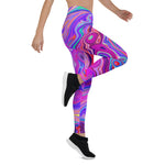 Leggings for Women, Retro Purple and Orange Abstract Groovy Swirl