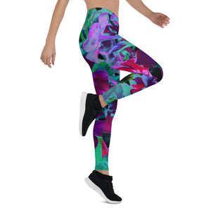 Leggings for Women, Dramatic Red, Purple and Pink Garden Flower