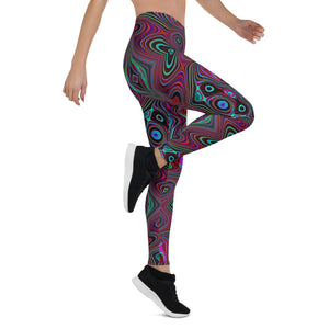 Leggings for Women, Trippy Seafoam Green and Magenta Abstract Pattern