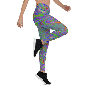 Leggings for Women, Abstract Trippy Purple, Orange and Lime Green Butterfly