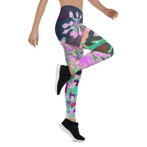 Leggings for Women, Cool Abstract Retro Nature in Pink and Lime Green