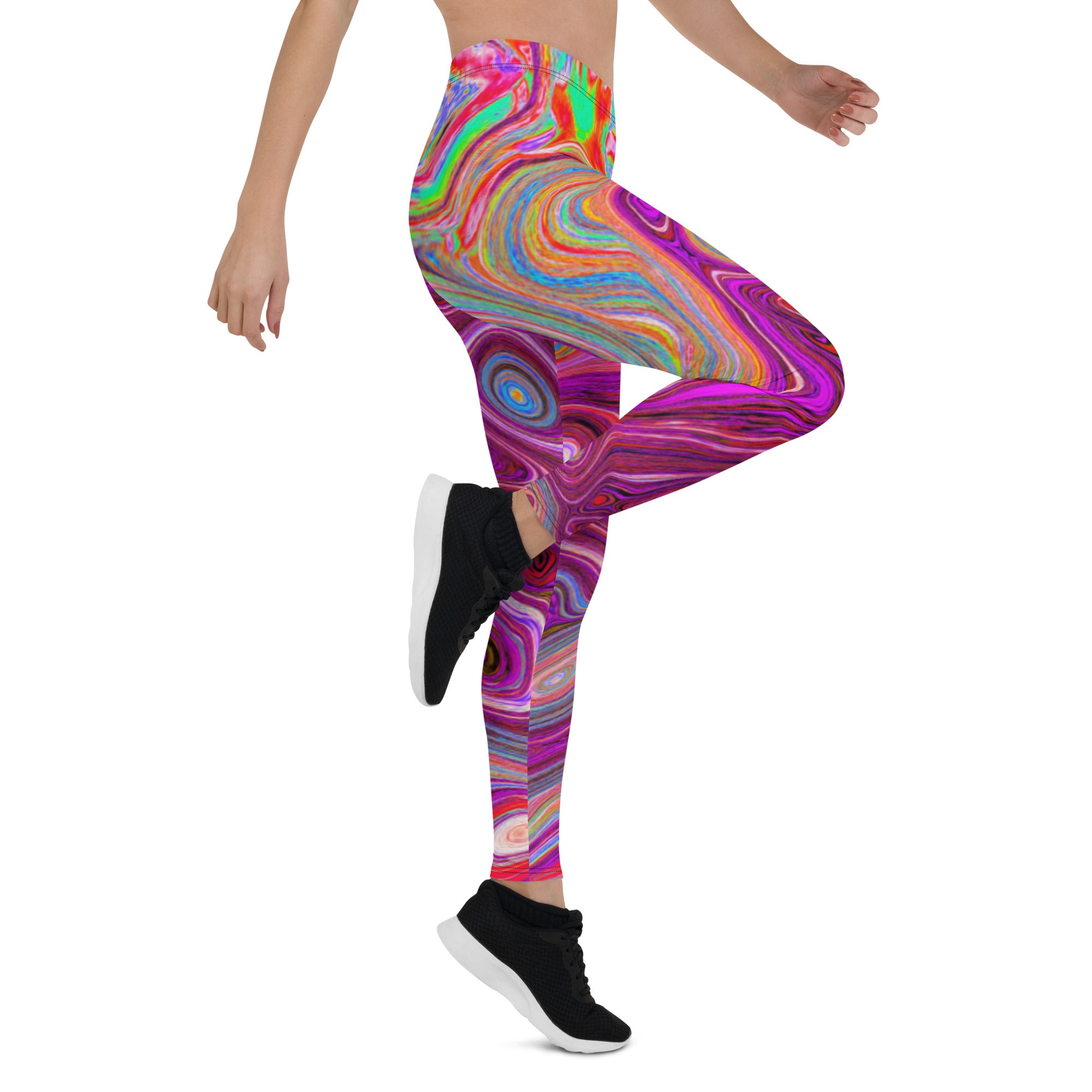 Leggings for Women, Trippy Abstract Cool Magenta Rainbow Colors Retro Art