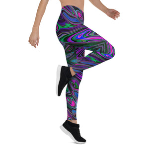 Leggings for Women, Trippy Magenta, Blue and Green Abstract Butterfly