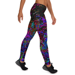 Leggings for Women, Psychedelic Crimson Red and Black Garden Sunrise