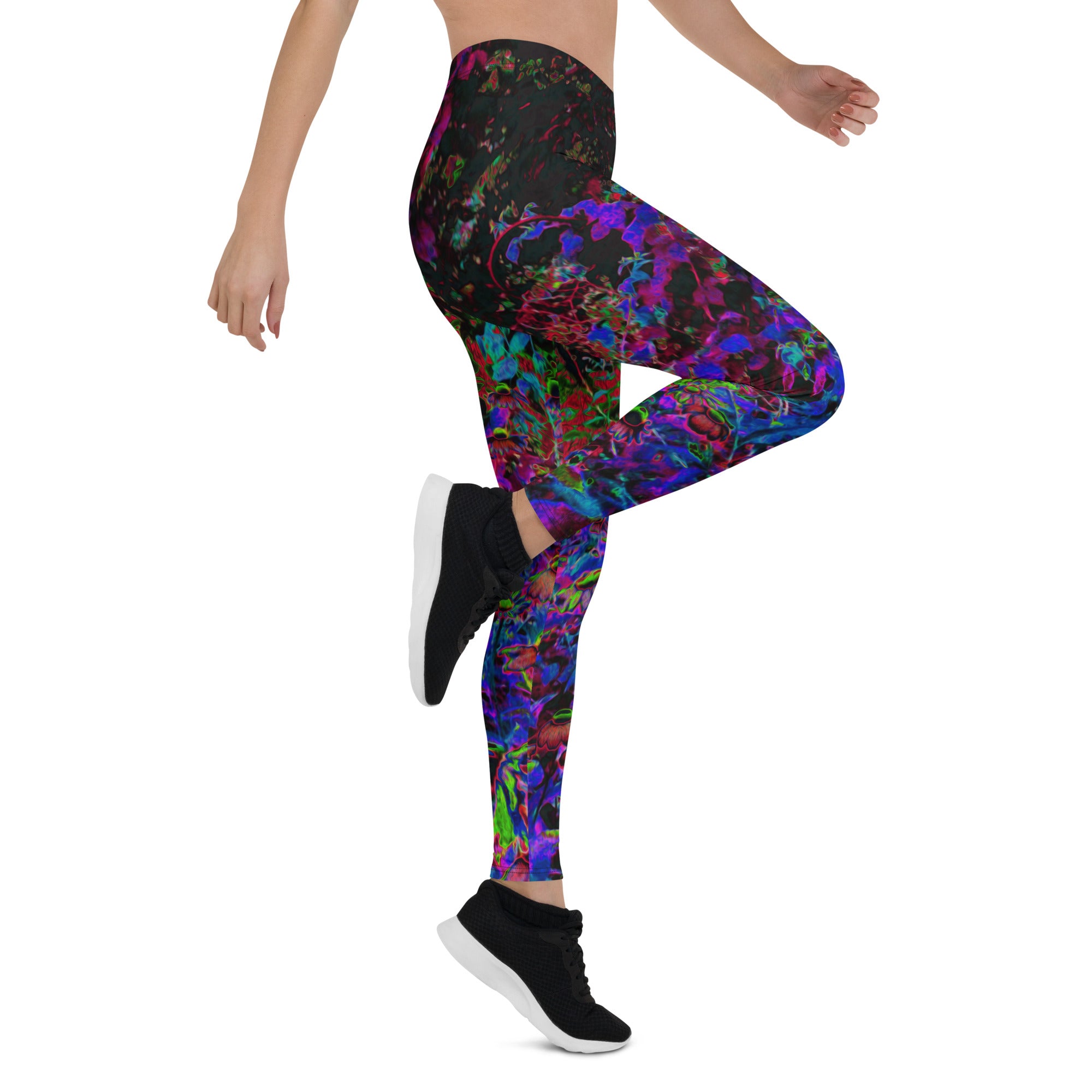 Leggings for Women, Psychedelic Crimson Red and Black Garden Sunrise