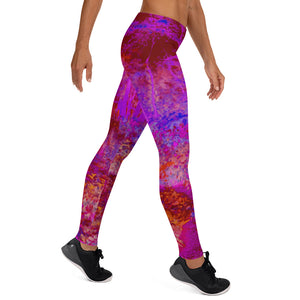 Leggings for Women, Trippy Red and Magenta Impressionistic Landscape