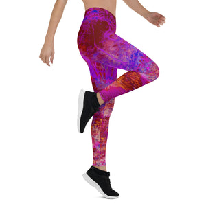 Leggings for Women, Trippy Red and Magenta Impressionistic Landscape