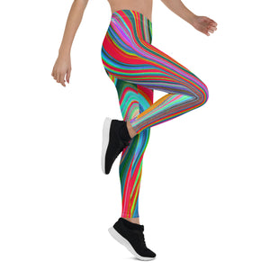 Leggings for Women, Trippy Red, Green and Blue Abstract Groovy Art