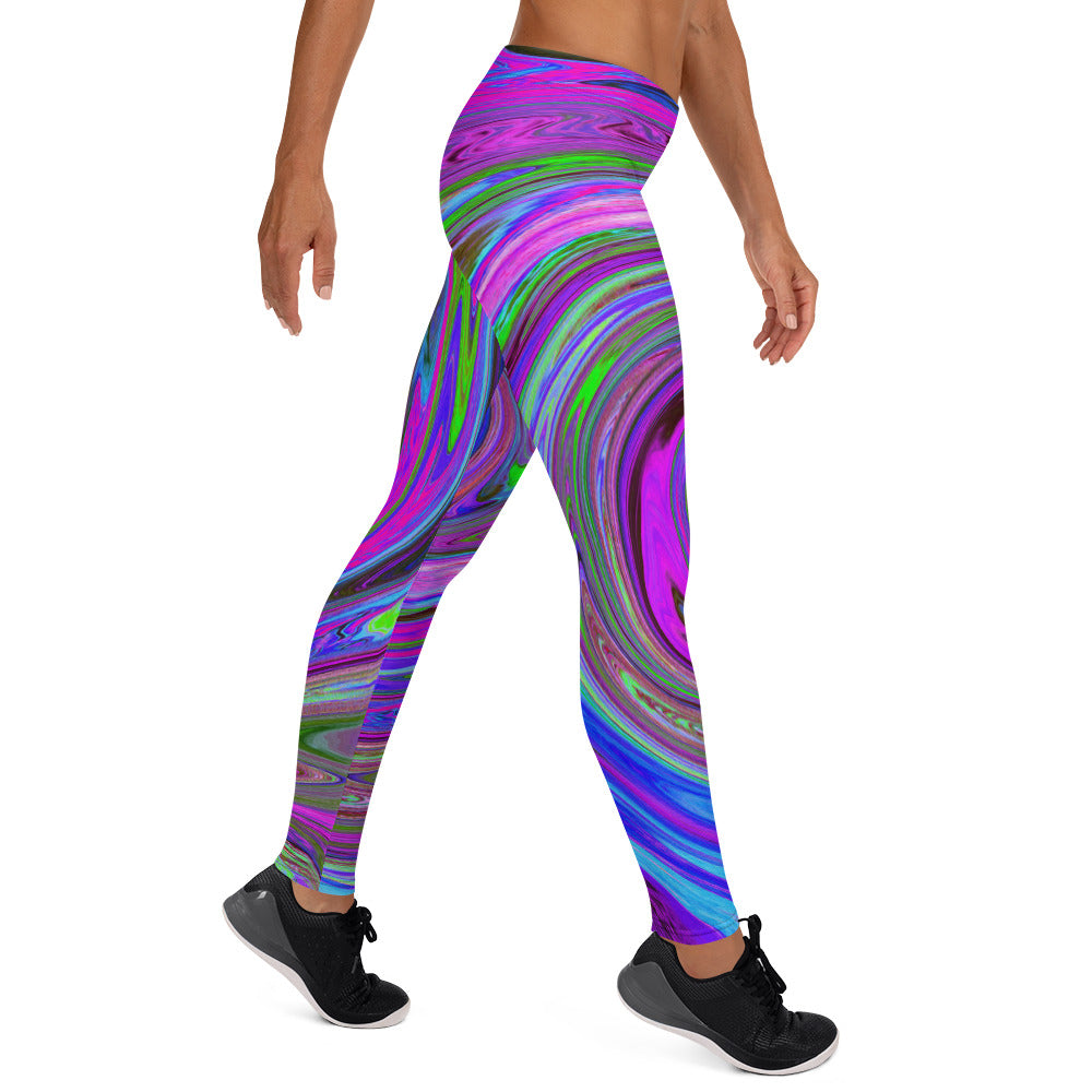 Leggings for Women, Colorful Magenta Swirl Retro Abstract Design