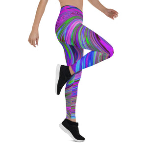 Leggings for Women, Colorful Magenta Swirl Retro Abstract Design