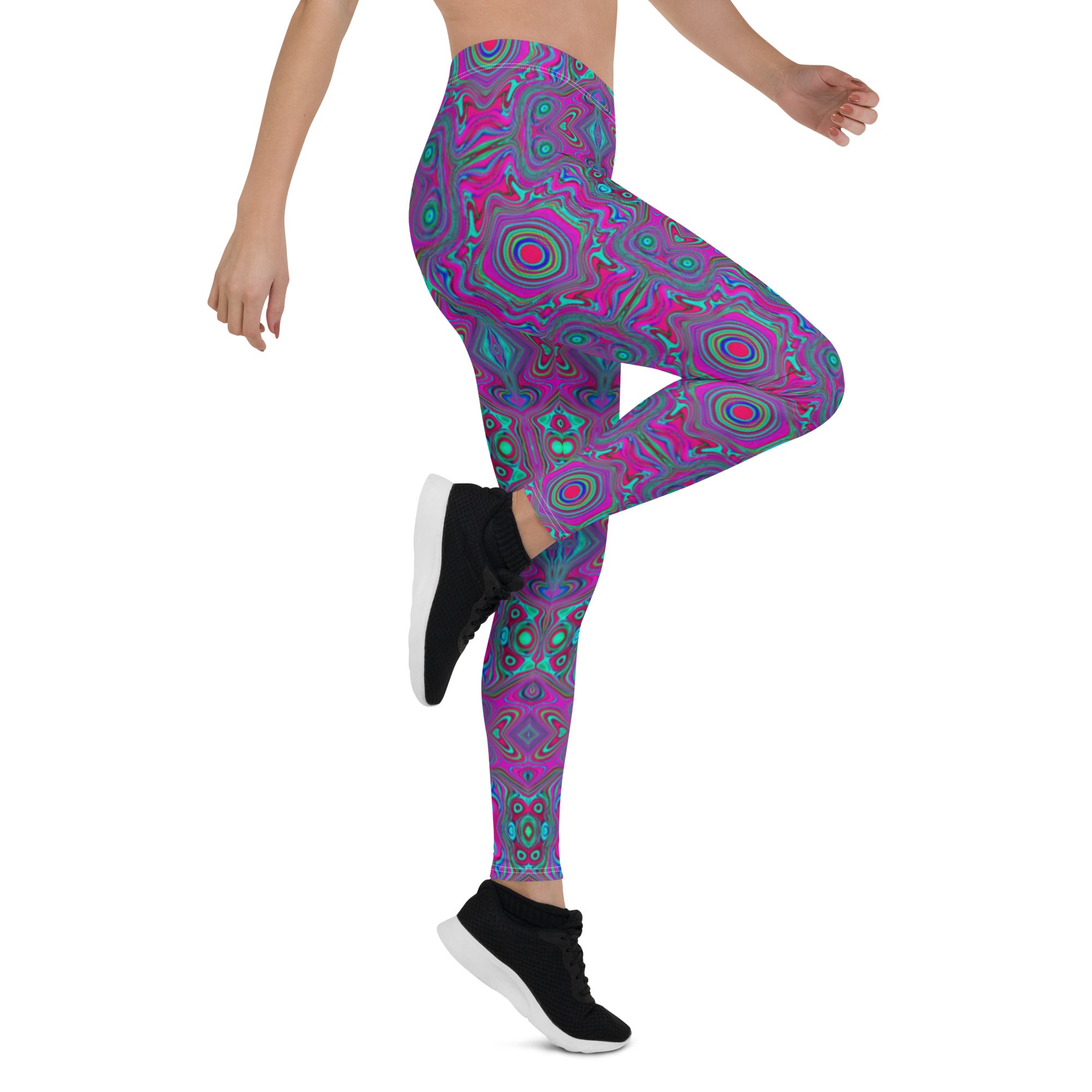 Leggings for Women, Trippy Retro Magenta, Blue and Green Abstract